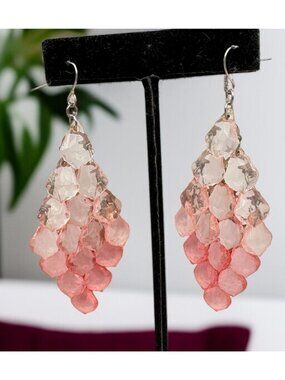 Pink Gradient Chandelier Dangle Earrings Silver Tone Cascading Drops